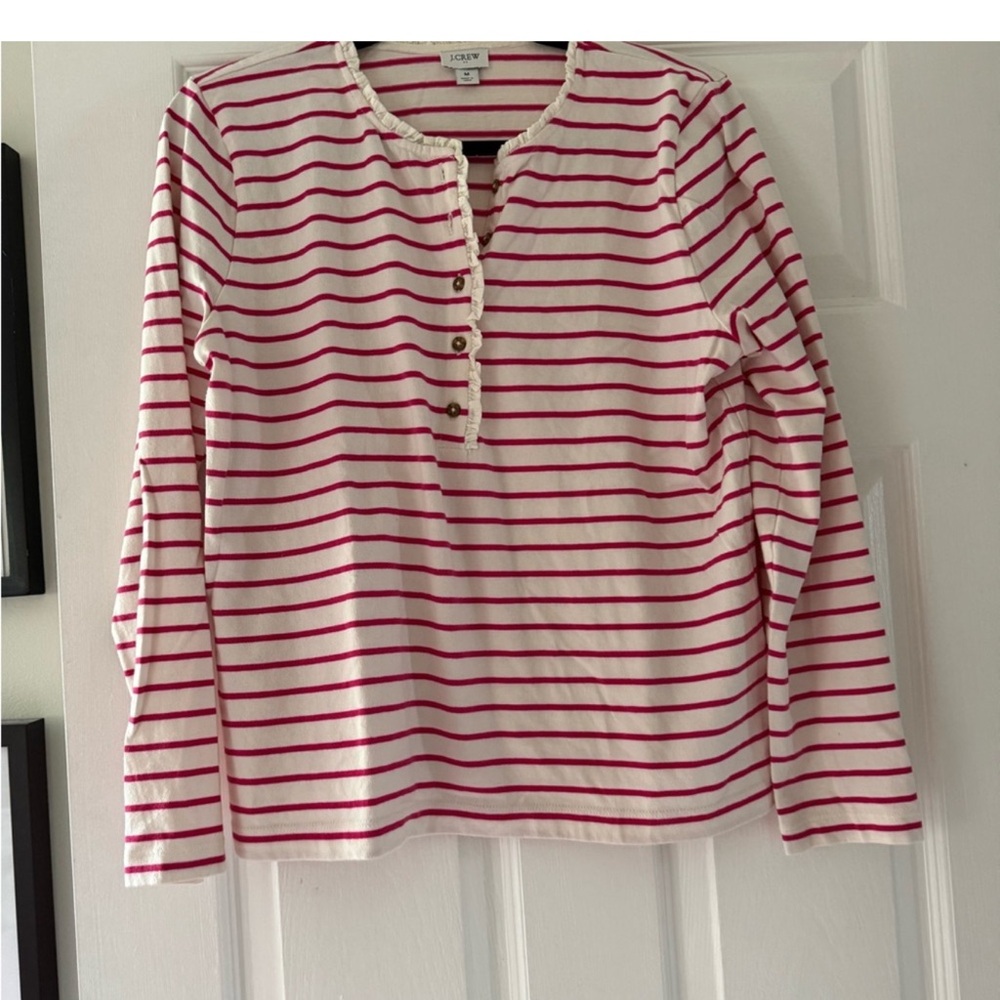 BOGO - J. Crew Factory Pink and White Striped Henley - Picture 2 of 3